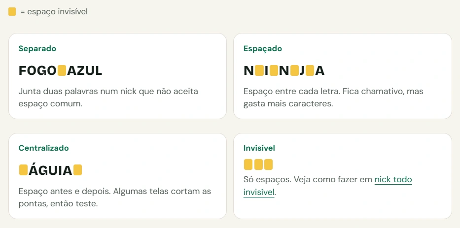 Estilos de nick com espaço