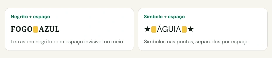 Nick com letras diferentes e símbolos